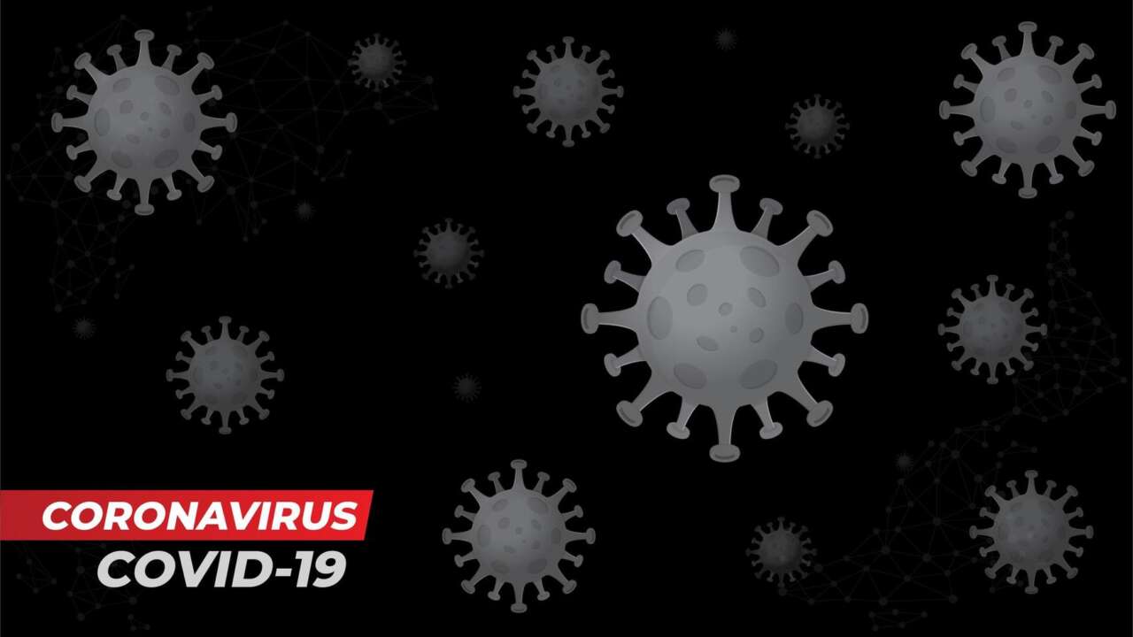 964100-cartaz-com-elementos-de-coronavirus-cinza-no-preto-grátis-vetor