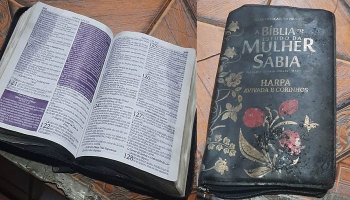 Bíblia ficou intacta no incêndio, em Pato Branco — Foto: Arquivo pessoal