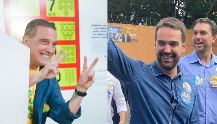 Onyx (E) tem 67 anos e, como candidata a vice, Cláudia Jardim; Leite tem 37 anos e, como candidato a vice, Gabriel Souza