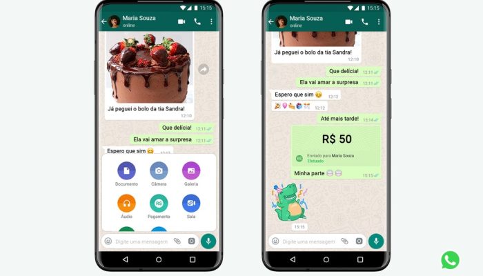 Pagamentos no WhatsApp estão disponíveis a partir do campo de mensagens. — Foto: Divulgação/WhatsApp
